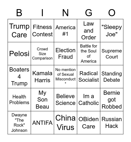 Debate Night Bingo Card