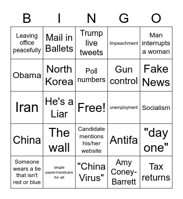First Democratic Presidential Debate 2020 Bingo Card