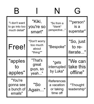 Tom DeBens Bingo Card