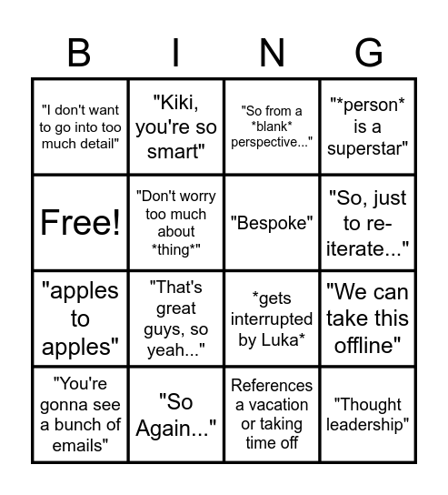 Tom DeBens Bingo Card