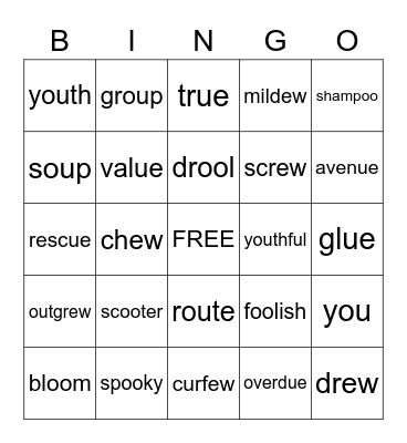 Vowel Teams oo / ou / ew / ue Bingo Card