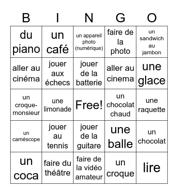 French bingo card Bingo Card