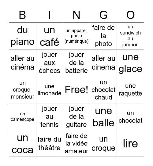 French bingo card Bingo Card