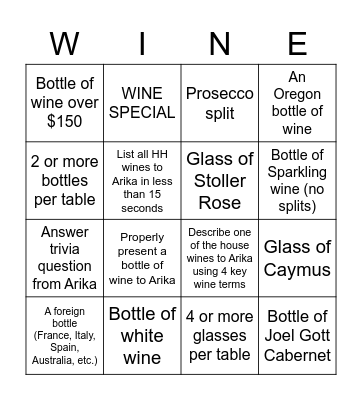 Wine Bingo Card