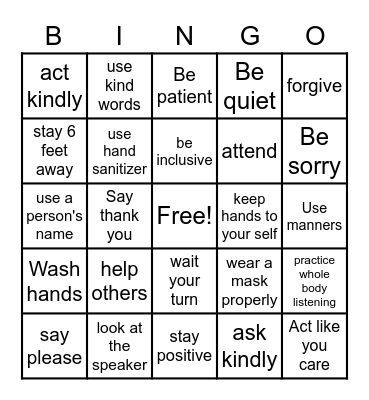 Ways to Show Respect Bingo Card