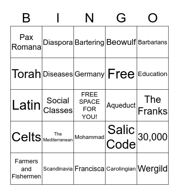 Early Middle Ages Bingo Card