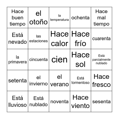 El Clima Bingo Card