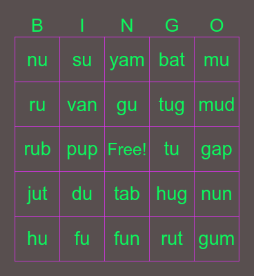 Short U Words and Slides Bingo Card