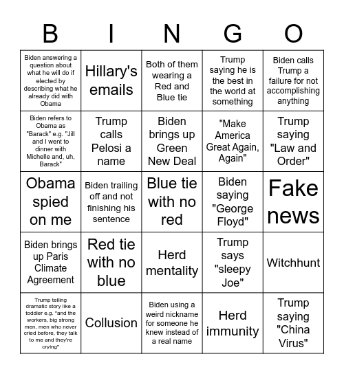 Debate Night! Bingo Card