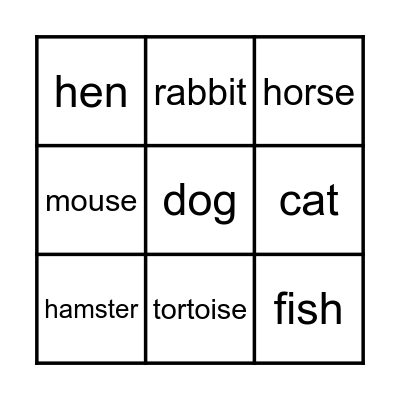 Pets and animals Bingo Card