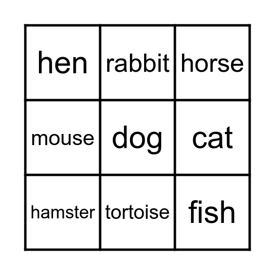 Pets and animals Bingo Card