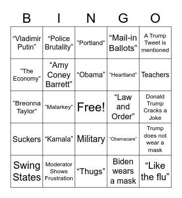 Presidential Debate Bingo Card
