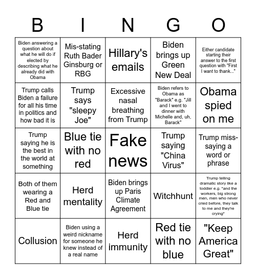 Debate Night! Bingo Card