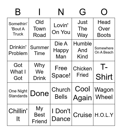 Boots 'N' Bops Country Music Bingo Card