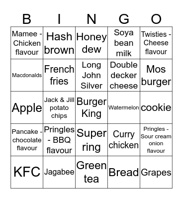 Food and snacks Bingo Card