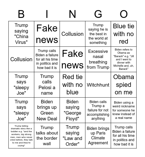 Debate Night! Bingo Card