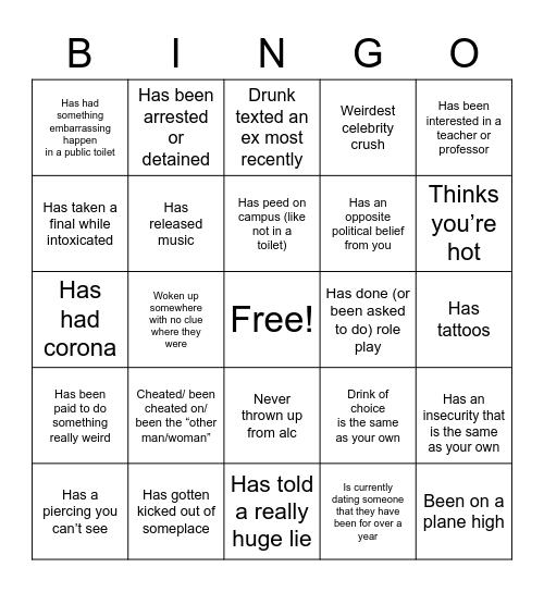 spicy Bingo Card