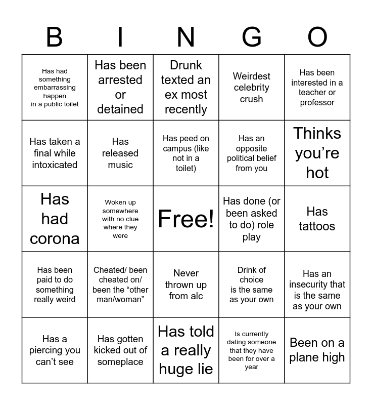 spicy Bingo Card