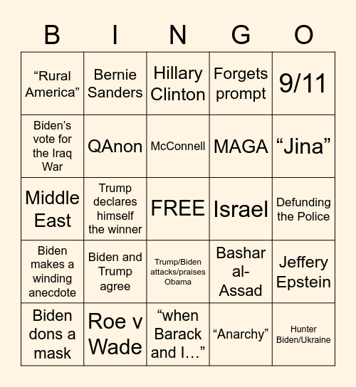 COCE Debate Watch Party Bingo Card