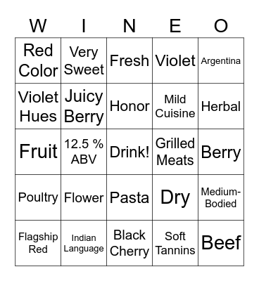 Astica Malbec Bingo Card