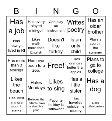Find Someone Who.... Bingo Card