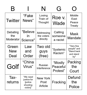 Presidential Debate Bingo Card