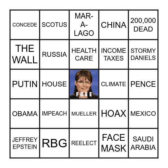 Presidential Debate 2020 BINGO Card