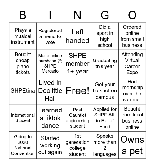 Virtual Happy Hour Bingo Card