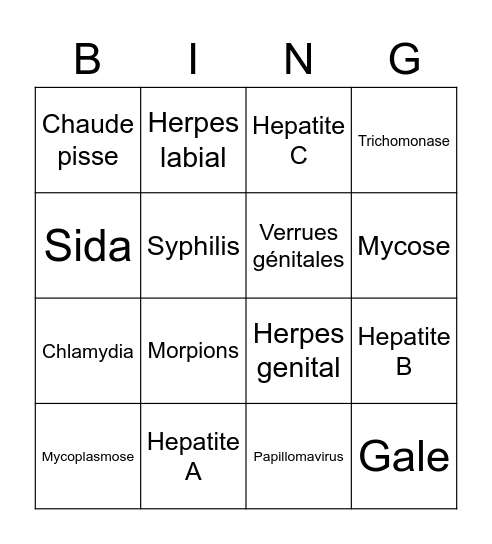 Bingo des MST Bingo Card