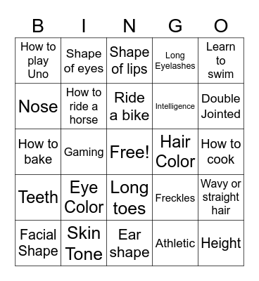 Heredity Vs. Environment Bingo Card