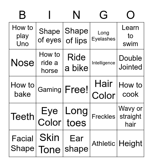 Heredity Vs. Environment Bingo Card