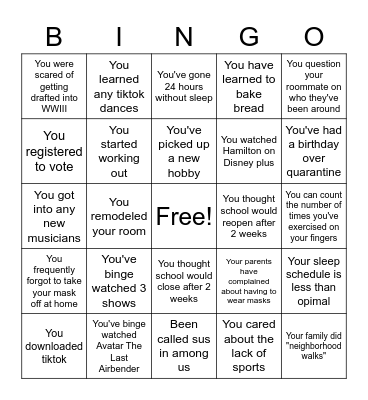 The 2020 Experience Bingo Card