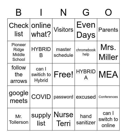 PRMS Staff Bingo Card