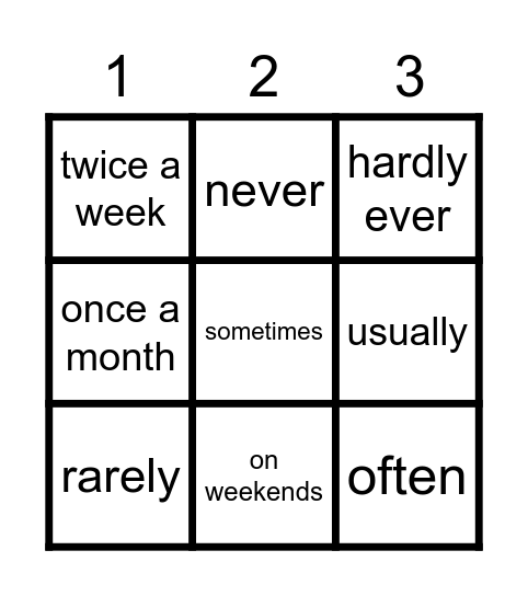 Frequency adverbs Bingo Card