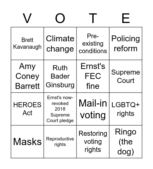 NextGen Iowa | 1st Senate Debate Bingo! Bingo Card