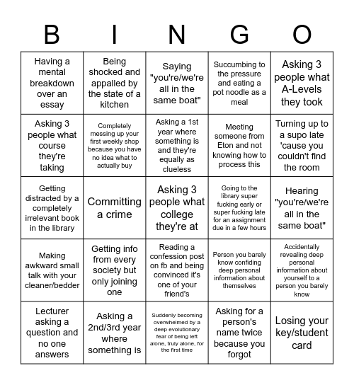 Uni Bingo Card