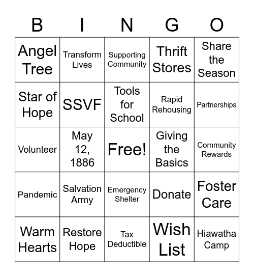 Doing The Most Good Bingo Card