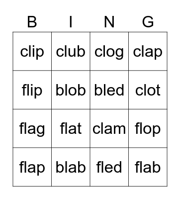 #1 bl, cl, fl Bingo Card