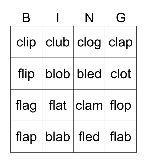 #1 bl, cl, fl Bingo Card