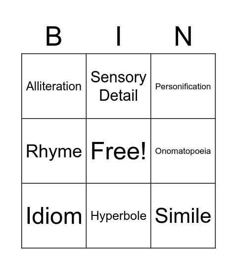 Literary Devices Bingo Card