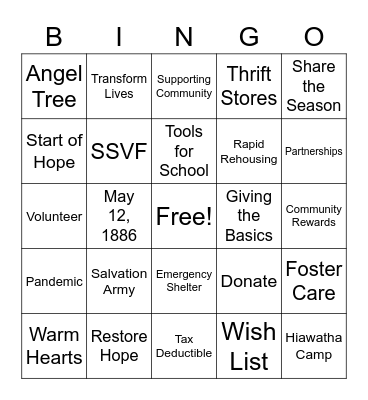 Doing The Most Good Bingo Card