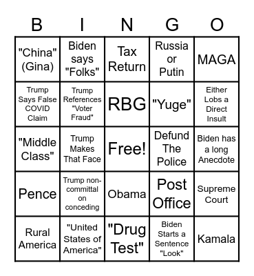1st Debate! Bingo Card