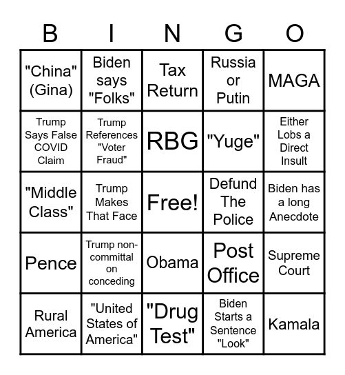 1st Debate! Bingo Card