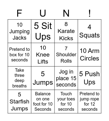 Fitness Bingo Card