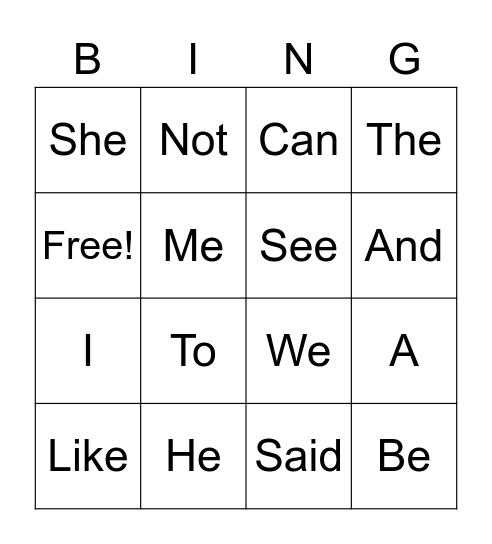 Week 1 and 2 Sight Words Bingo Card