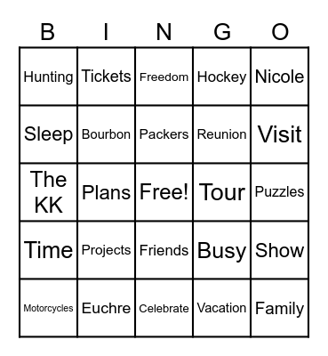 Jene's Retirement Bingo Card