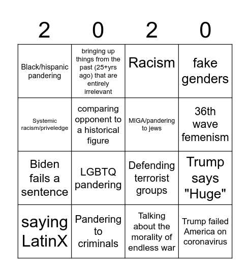 2020 bingo Card