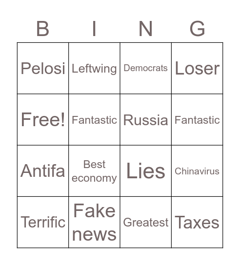 Trump Debate Bingo Card