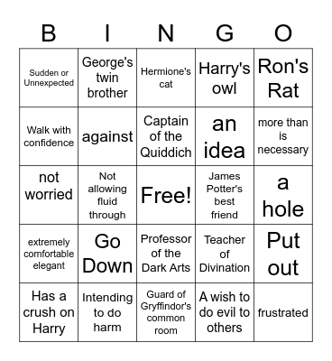 harry potter cards Bingo Card