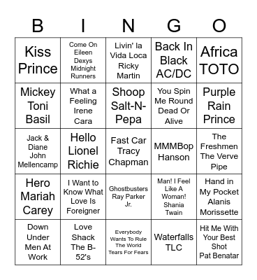 80's/90's BINGO Card